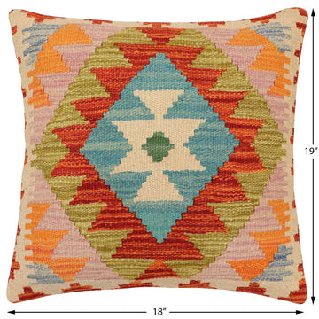 handmade Traditional Pillow Rust Blue Hand-Woven SQUARE 100% WOOL  Hand woven turkish pillow  2 x 2